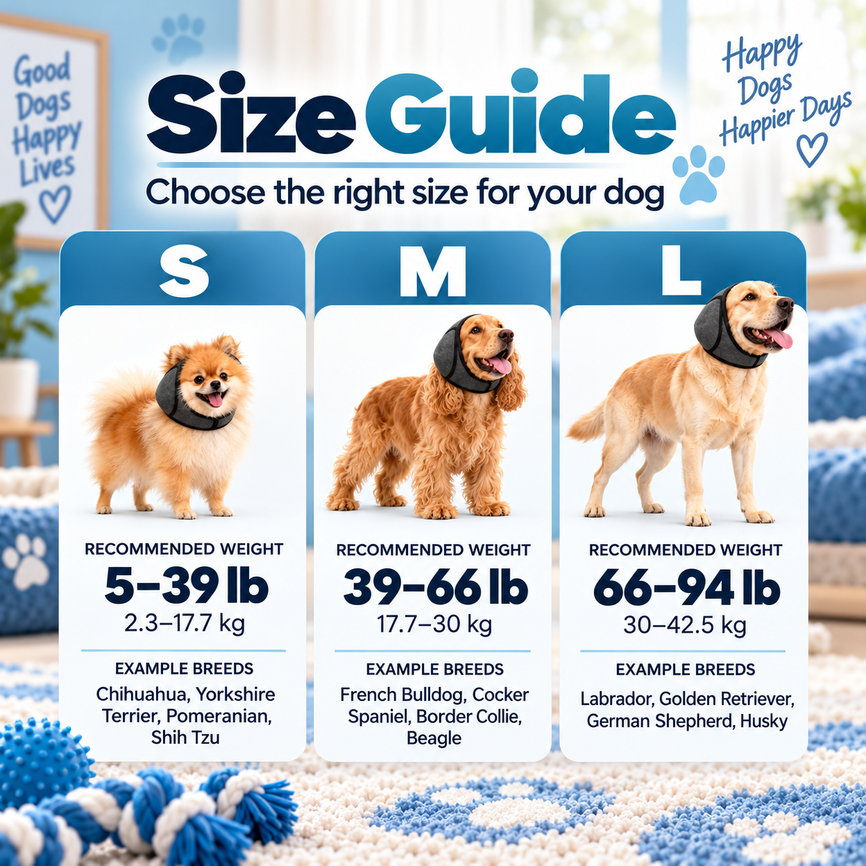Dog comfort hood size guide