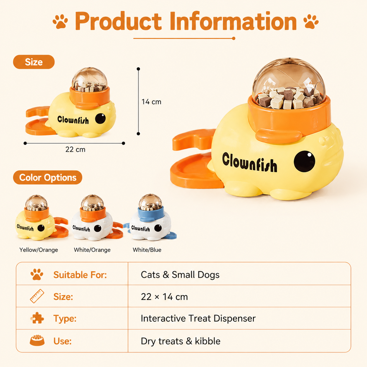 Clownfish Pet Treat Dispenser Toy