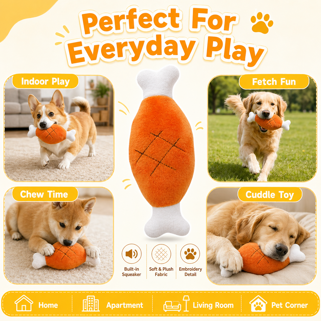 Plush Chicken Drumstick Squeaky Dog Toy