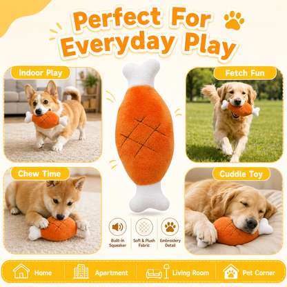 Plush Chicken Drumstick Squeaky Dog Toy