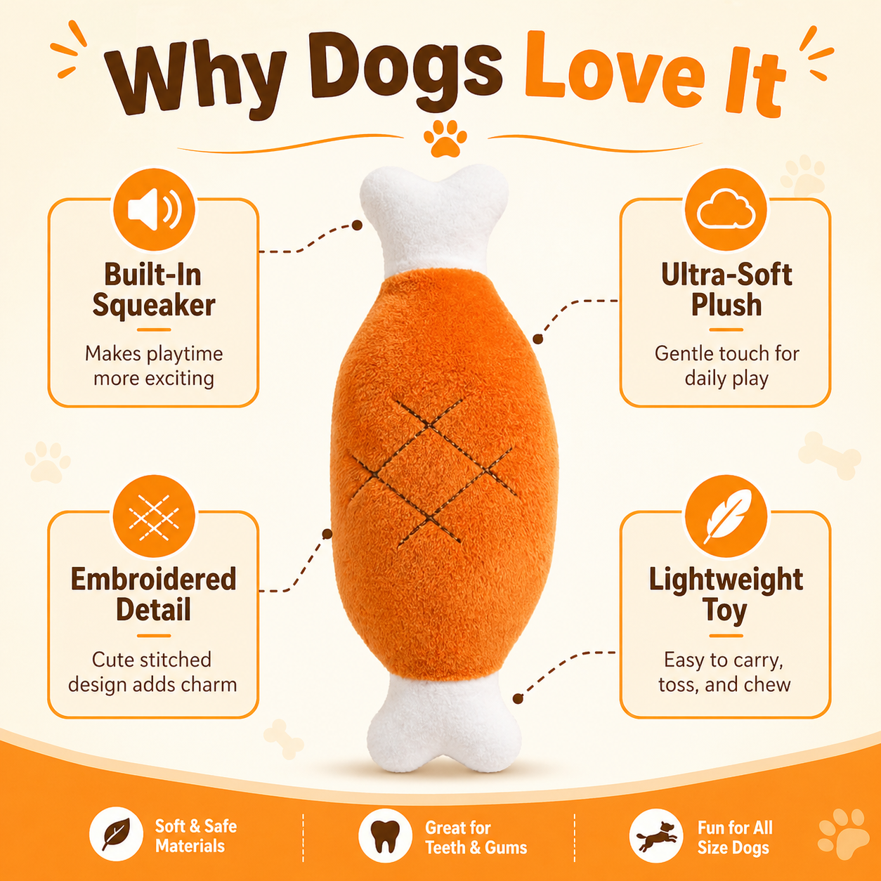 Plush Chicken Drumstick Squeaky Dog Toy