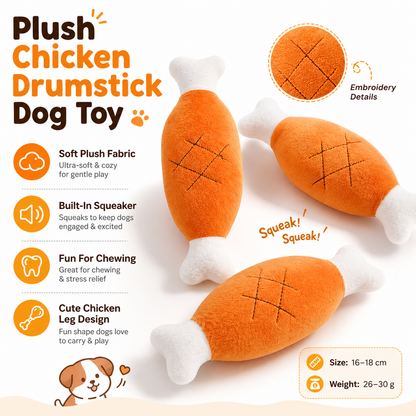 Plush Chicken Drumstick Squeaky Dog Toy
