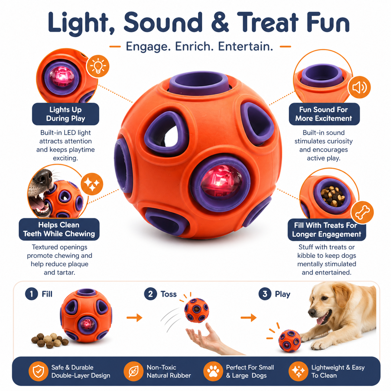Light-Up Squeaky Dog Chew Ball