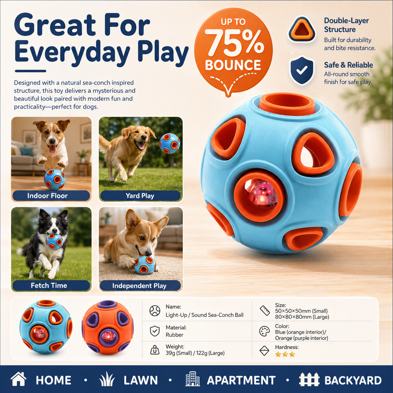 Light-Up Squeaky Dog Chew Ball