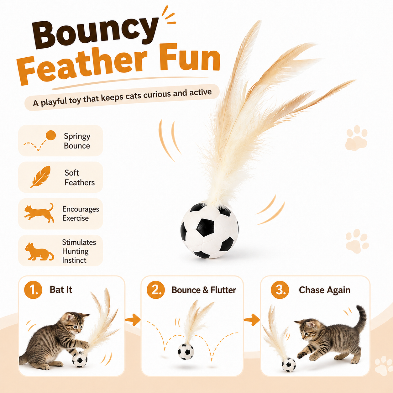 Feather Bouncy Cat Toy Ball